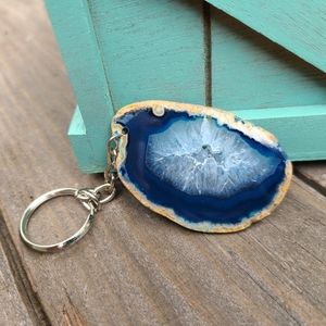 Agate Slice Keychain, Blue